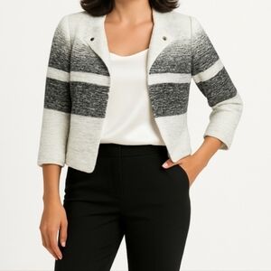 Vintage Tweed Black Stripe White Lace Boucle Puff Sleeve Crop Jacket Small